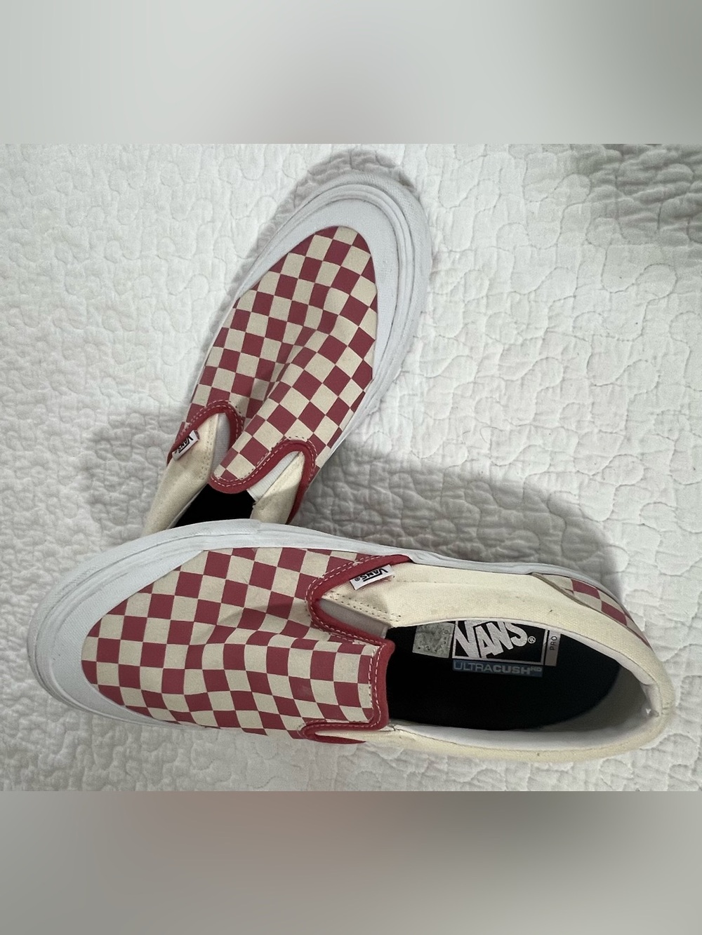 VANS Classic Slip-On Checkerboard Sneakers - Red & White
